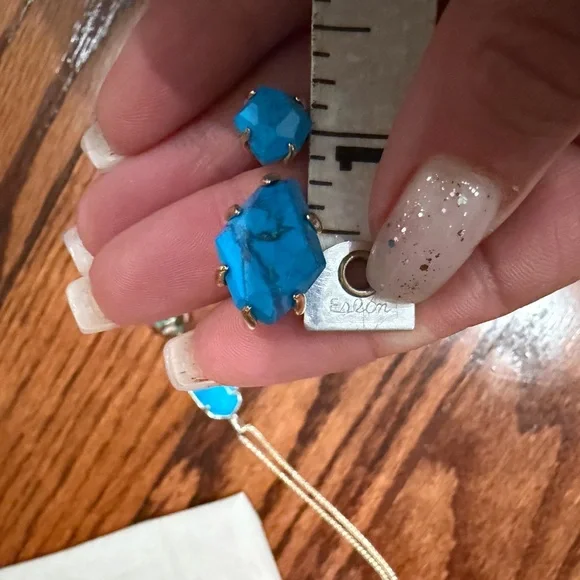 Kendra Scott Turquoise Blue Druzy Tassel Necklace & ring set - Picture 4 of 6